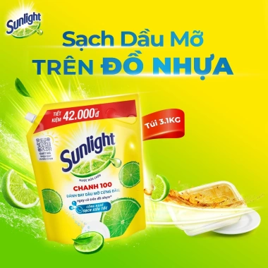 Combo 2 chai Sunlight Chanh 100 - Sạch dầu mỡ, đồ nhựa, 4x3.1kg - Chỉ 158.000 VND 3