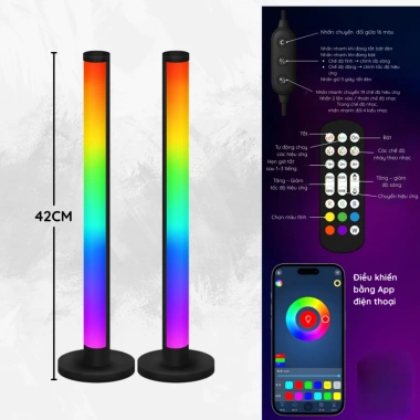 Combo 2 đèn LED RGB V42 nháy nhạc, APP, decor PC TV phòng, cao 42cm, đẹp