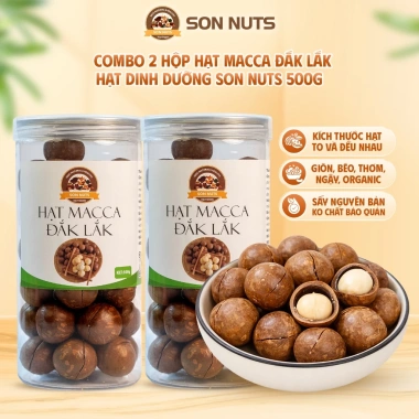 Combo 2 hộp hạt macadamia nứt vỏ Son Nuts 500g Đăk Lăk - Size to, giàu Omega 3, hỗ trợ giảm cân, giá ưu đãi 408.000₫