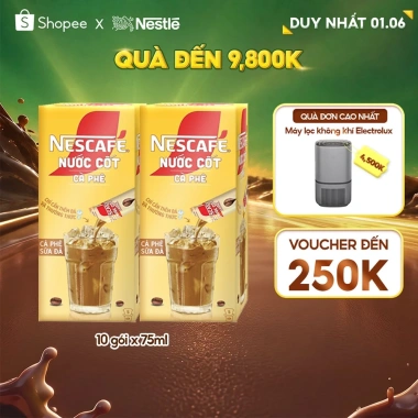 Combo 2 hộp Nước Cốt Cà Phê NESCAFÉ - Cà Phê Sữa Đá 5 gói 75ml, chỉ 100.000đ