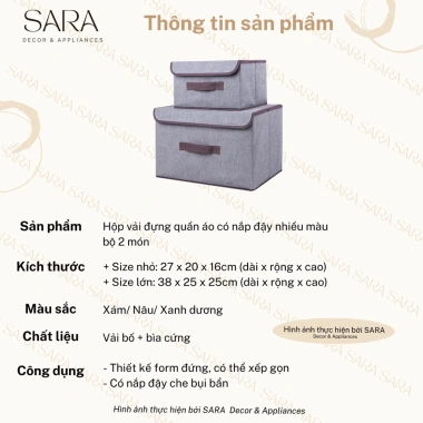 Combo 2 hộp vải đựng quần áo nắp đậy đa màu - Giá chỉ 64.000 VND, giảm mạnh