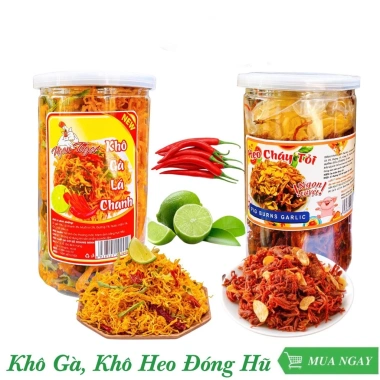 Combo 2 Hũ 250g Khô Gà + 250g Khô Heo Loại 1 - Thơm Dai Đậm Vị, Lin Pet