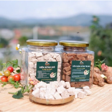 Combo 2 hũ thủy tinh Viên Ngậm Gừng, Viên Gừng & Trà Gừng Gió Nhà Chạm Vị Tây Nguyên Giảm Giá 129k