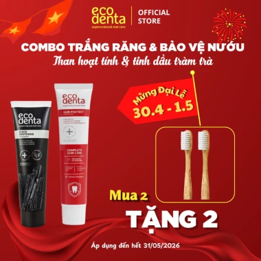 Combo 2 kem đánh răng Ecodenta 100ml Nụ Gắn Kết – Than tre & Tràm trà, giảm 18%