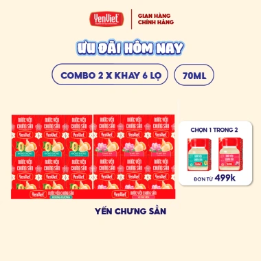 Combo 2 khay yến sào nguyên chất Yến Việt 18% tổ yến, vị không đường hoặc hạt sen, 12 lọ 70ml - 468.000₫