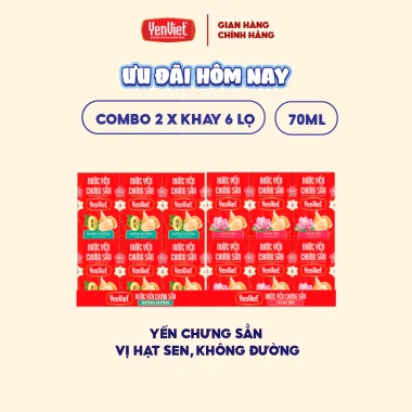 Combo 2 khay yến sào nguyên chất Yến Việt 18% tổ yến, vị không đường hoặc hạt sen, 12 lọ 70ml - 468.000₫