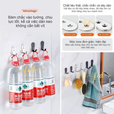 Combo 2 móc inox treo đồ đa năng gắn tường chắc chắn - Bắt vít, chỉ 11.000₫ 2