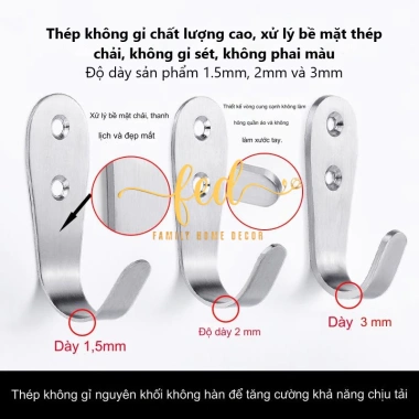 Combo 2 móc inox treo đồ đa năng gắn tường chắc chắn - Bắt vít, chỉ 11.000₫ 5