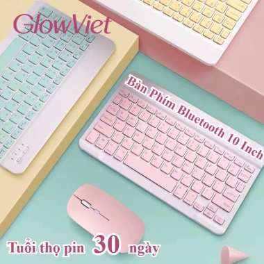 Combo 2 Món Bàn Phím Bluetooth 10 Inch + Chuột Không Dây, Sạc Type‑C, Tương Thích ĐT, Máy Tính Bảng, PC