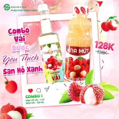 Combo 2 Siro Vinasyrup và Sinh tố Vina Mứt Vải Trà Vải Thơm Ngon Tiện Lợi Giá 128k