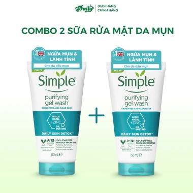 Combo 2 sữa rửa mặt Simple da dầu mụn - làm sạch dầu nhờn, dưỡng ẩm, da mềm mịn