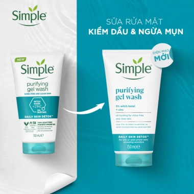 Combo 2 sữa rửa mặt Simple da dầu mụn - làm sạch dầu nhờn, dưỡng ẩm, da mềm mịn