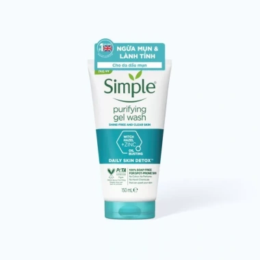 Combo 2 sữa rửa mặt Simple da dầu mụn - làm sạch dầu nhờn, dưỡng ẩm, da mềm mịn