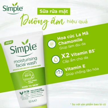 Combo 2 sữa rửa mặt Simple da dầu mụn - làm sạch dầu nhờn, dưỡng ẩm, da mềm mịn