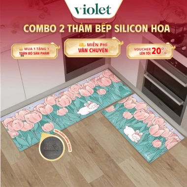 Combo 2 Thảm Bếp Silicon Violet Hoa Lá - Chống Nhiệt, Chống Trầy Xước, Dễ Vệ Sinh, Giá 227.960₫
