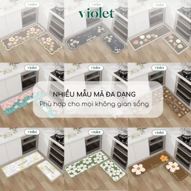 Combo 2 Thảm Bếp Silicon Violet Hoa Lá - Chống Nhiệt, Chống Trầy Xước, Dễ Vệ Sinh, Giá 227.960₫