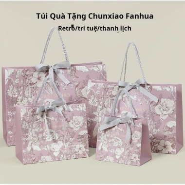 Combo 2 Túi giấy đựng quà tím hoa trắng, quai nơ sang trọng, chỉ 17.100 VND 2