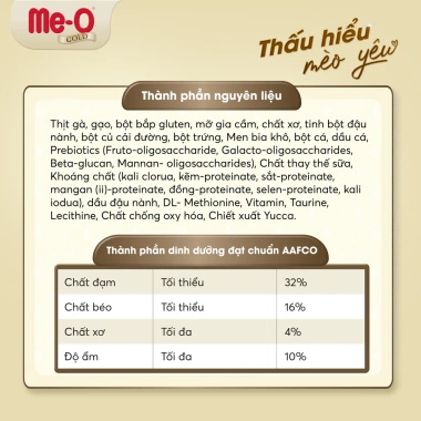Combo 2 túi Me-O Gold Thức ăn hạt cho mèo con 1,2kg Tặng túi linen quà quấn kèm