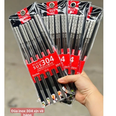 Combo 2 vỉ 10 đôi đũa inox 304 - Thiết kế đẹp, đầu chống trơn, giá chỉ 45.000 VND