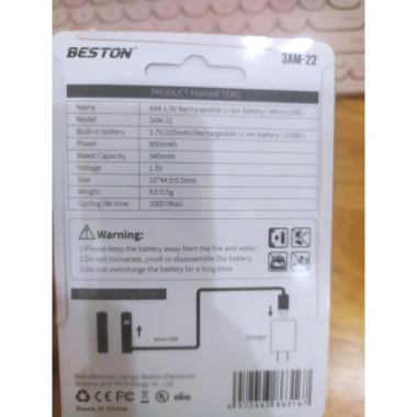 Combo 2 Viên Pin AAA 1.5V BESTON 800mWh và Cổng Sạc Micro USB - Giá 75.000₫