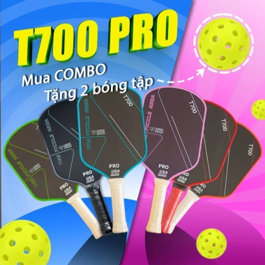 Combo 2 Vợt Pickleball Carbon T700 Pro và Bóng Tập 40 Lỗ - Đầm Tay Êm Ái, Kiểm Soát Bóng Tốt, Giá 1.04 Triệu