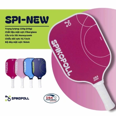Combo 2 vợt pickleball SPIKOPOLL Spi New cho newbie, mặt vợt 16mm Fiberglass - Giá 690.000₫