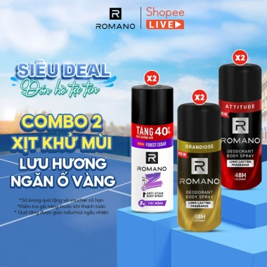 Combo 2 Xịt khử mùi toàn thân Romano Genz - Ngăn vệt ố vàng, ngăn mùi hôi 140ml/150ml - 160k