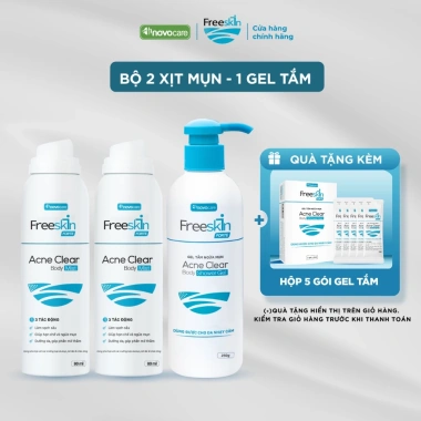 Combo 2 Xịt Mụn Lưng + 1 Gel Tắm Ngừa Mụn Freeskin – Mờ Thâm, Dưỡng Sáng Da 500k