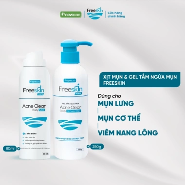 Combo 2 Xịt Mụn Lưng + 1 Gel Tắm Ngừa Mụn Freeskin – Mờ Thâm, Dưỡng Sáng Da 500k