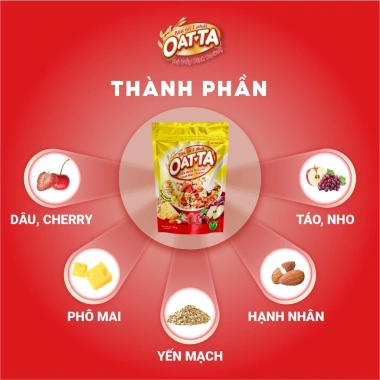 Combo 2 Yến Mạch Trái Cây Hạnh Nhân OATTA Thơm Béo Đậm Phô Mai Ăn Liền Túi 300g 4