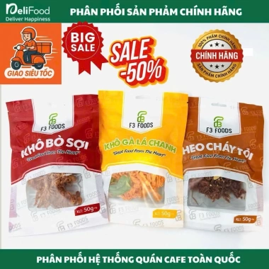Combo 20 gói mix vị khô gà lá chanh, bò, heo F3 Foods 50g - Giá 60.000đ, chính hãng