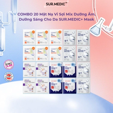 Combo 20 Mặt Nạ Dưỡng Sáng SUR.MEDIC+ - Giảm giá 578k, Dưỡng Da Sáng Mịn, 30gx10