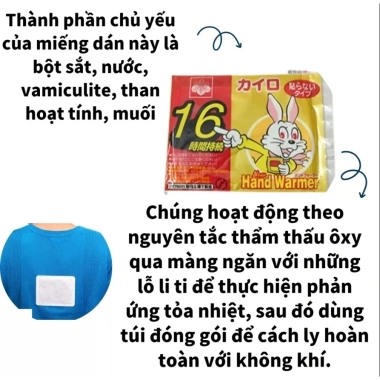Combo 20 miếng dán giữ nhiệt con thỏ Nhật Kairo Hand Wammer 16h giữ ấm cơ thể