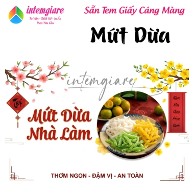 Combo 20 tem mứt dừa Tết - In tem theo yêu cầu - Giá ưu đãi 18.000đ