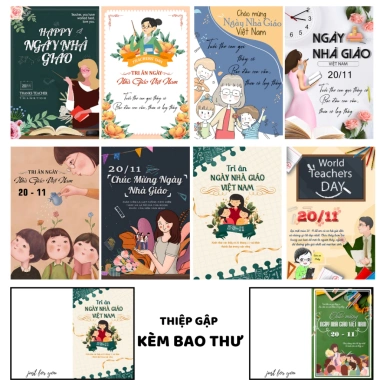Combo 20 thiệp gập 8/3 20/11 20/10 Best Wishes dày cứng cáp 10x15 cm kèm phong bì 2