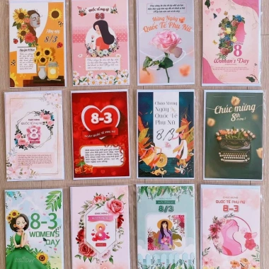 Combo 20 thiệp gập 8/3 20/11 20/10 Best Wishes dày cứng cáp 10x15 cm kèm phong bì 4