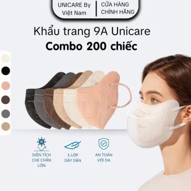 Combo 200 khẩu trang 9A UNICARE chống nắng 5 lớp dày dặn, che kín mặt - 219k
