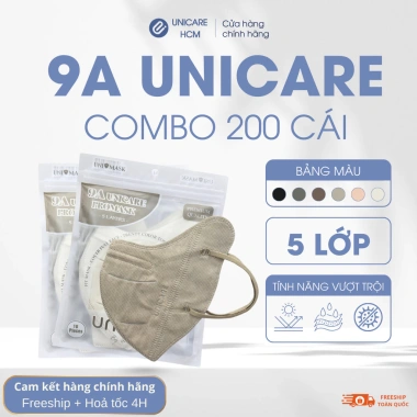 Combo 200 Khẩu trang 9A UniMask chính hãng, che kín mặt, chống UV, giá 58.000₫