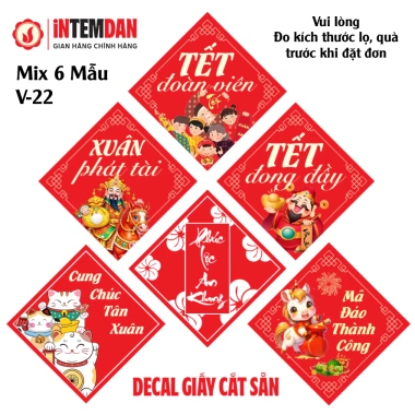 Combo 200 tem Tết Vinh Liên - Dán lọ hạt, dưa, bánh chưng - Hình vuông, 60.000đ
