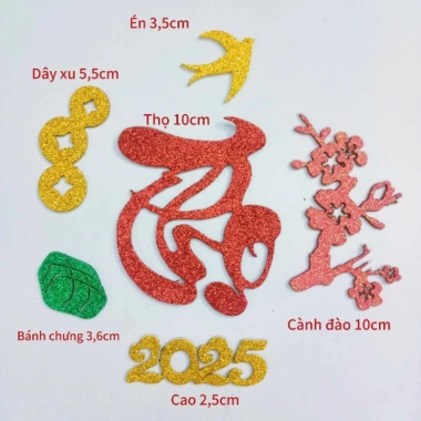 Combo 2.026 Chữ Dán Thư Pháp + Phụ Kiện Dán Dưa Dừa Bưởi Trang Trí Tết Giá 18k