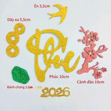 Combo 2.026 Chữ Dán Thư Pháp + Phụ Kiện Dán Dưa Dừa Bưởi Trang Trí Tết Giá 18k