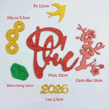 Combo 2.026 Chữ Dán Thư Pháp + Phụ Kiện Dán Dưa Dừa Bưởi Trang Trí Tết Giá 18k