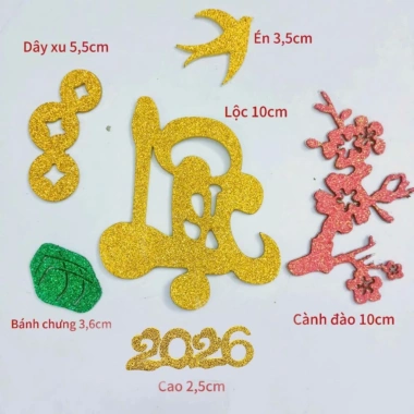 Combo 2.026 Chữ Dán Thư Pháp + Phụ Kiện Dán Dưa Dừa Bưởi Trang Trí Tết Giá 18k
