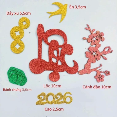 Combo 2.026 Chữ Dán Thư Pháp + Phụ Kiện Dán Dưa Dừa Bưởi Trang Trí Tết Giá 18k