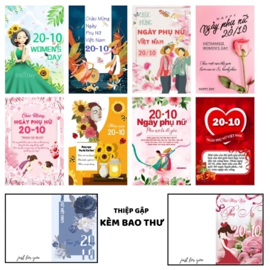 Combo 20thiep Thiệp 20/10 20/11 8/3 Best Wishes dày cứng gập 10x15 cm kèm phong bì Giá 24.000₫