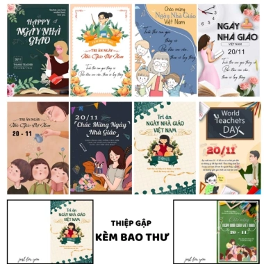 Combo 20thiep Thiệp 20/10 20/11 8/3 Best Wishes dày cứng gập 10x15 cm kèm phong bì Giá 24.000₫