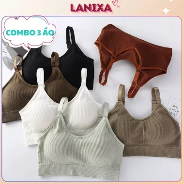 Combo 3 áo bra cotton gân tăm mút sẵn, dây điều chỉnh - LANIXA B1.182 165.300đ