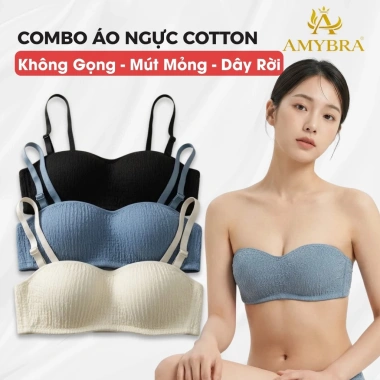 Combo 3 Áo Ngực Cup Ngang Ôm Ngực Chống Tuột – Set 3 Áo Lót Không Dây Mút Mỏng Cotton AMYBRA A630 240k