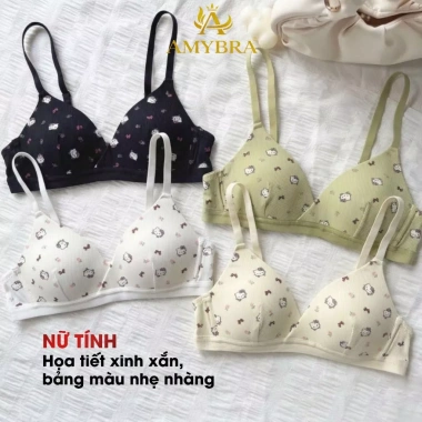 Combo 3 Áo Ngực Không Gọng Mút Liền Cotton Họa Tiết Dễ Thương Giá Chỉ 245.000 VND