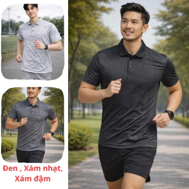 Combo 3 Áo thun nam cổ trụ ép vân, thun lạnh co giãn mềm mát - Giá chỉ 200.000đ 5